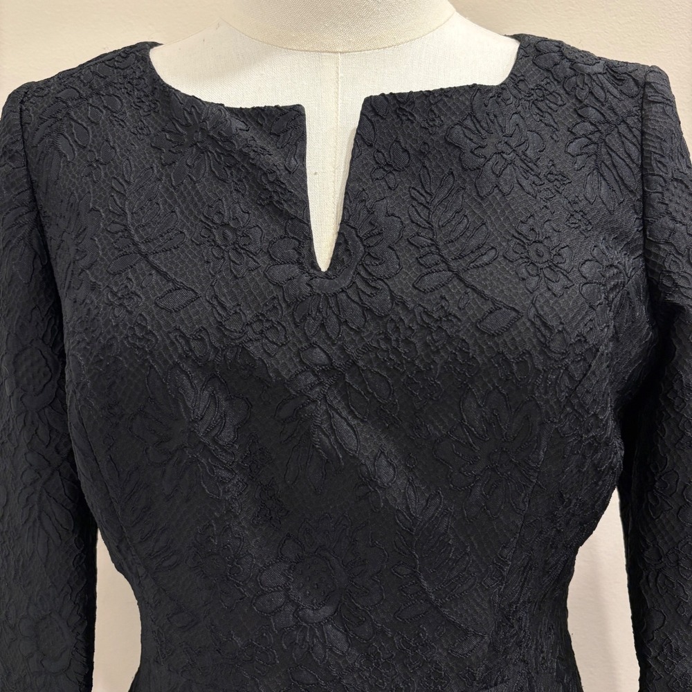 Brooks Brothers Black Floral Jacquard Split Square Neck Fit & Flare Midi Dress 2 - Picture 3 of 11